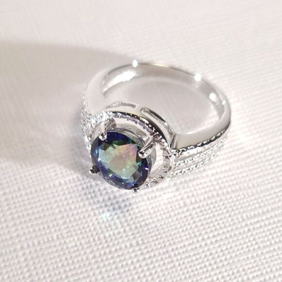 Blue Mystic Gemstone 1.9 Carats Ring Size 7 - Picture 4 of 7
